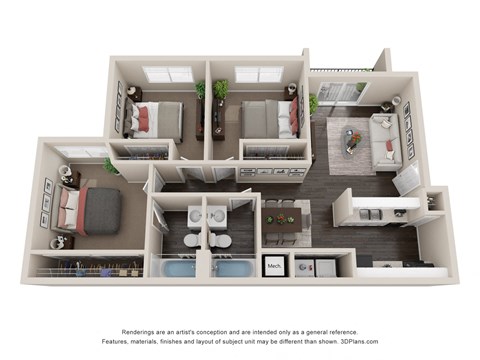 3BD/2B Floor Plan at Oak Chase II, Tampa
